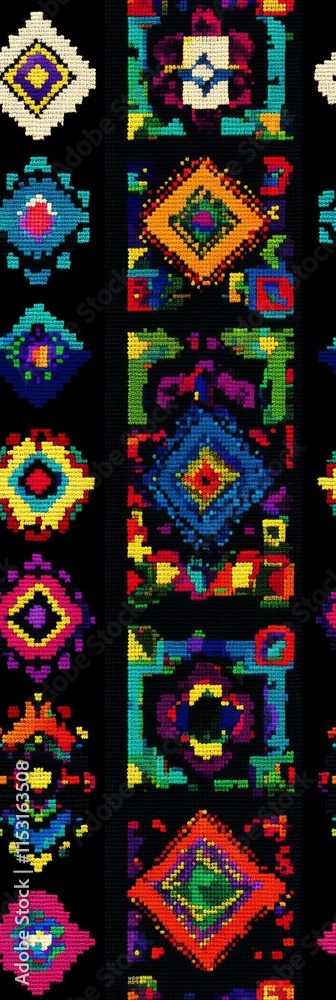 Seamless Linen Knit Textile Background with Colorful Geometric Patterns And Shapes Seamless Linen Knit Textile Background with Colorful Geometric Patterns And Shapes
