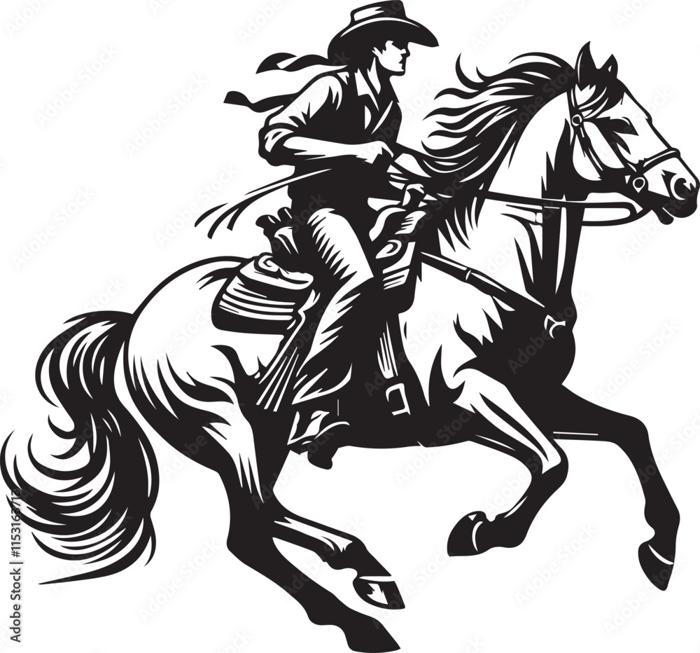 Fototapeta premium Horse riding, A man ride horse cute beautiful horse black vector