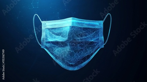 Low Poly Wireframe Surgical Mask with Simple Geometric Details on Dark Blue Background, Highlighting Healthcare and Safety photo