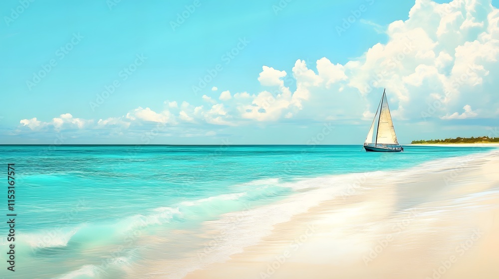 Obraz premium Sailboat on a Tropical Beach Paradise