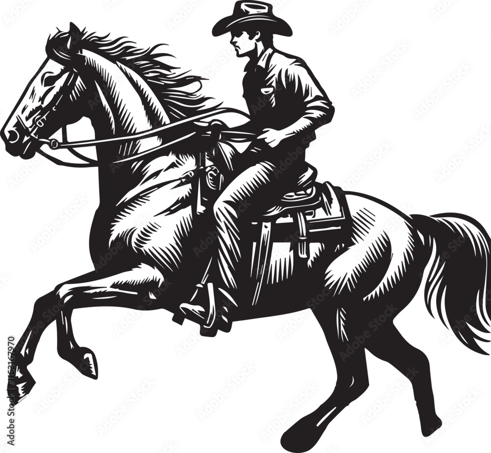 Fototapeta premium Horse riding, A man ride horse cute beautiful horse black vector
