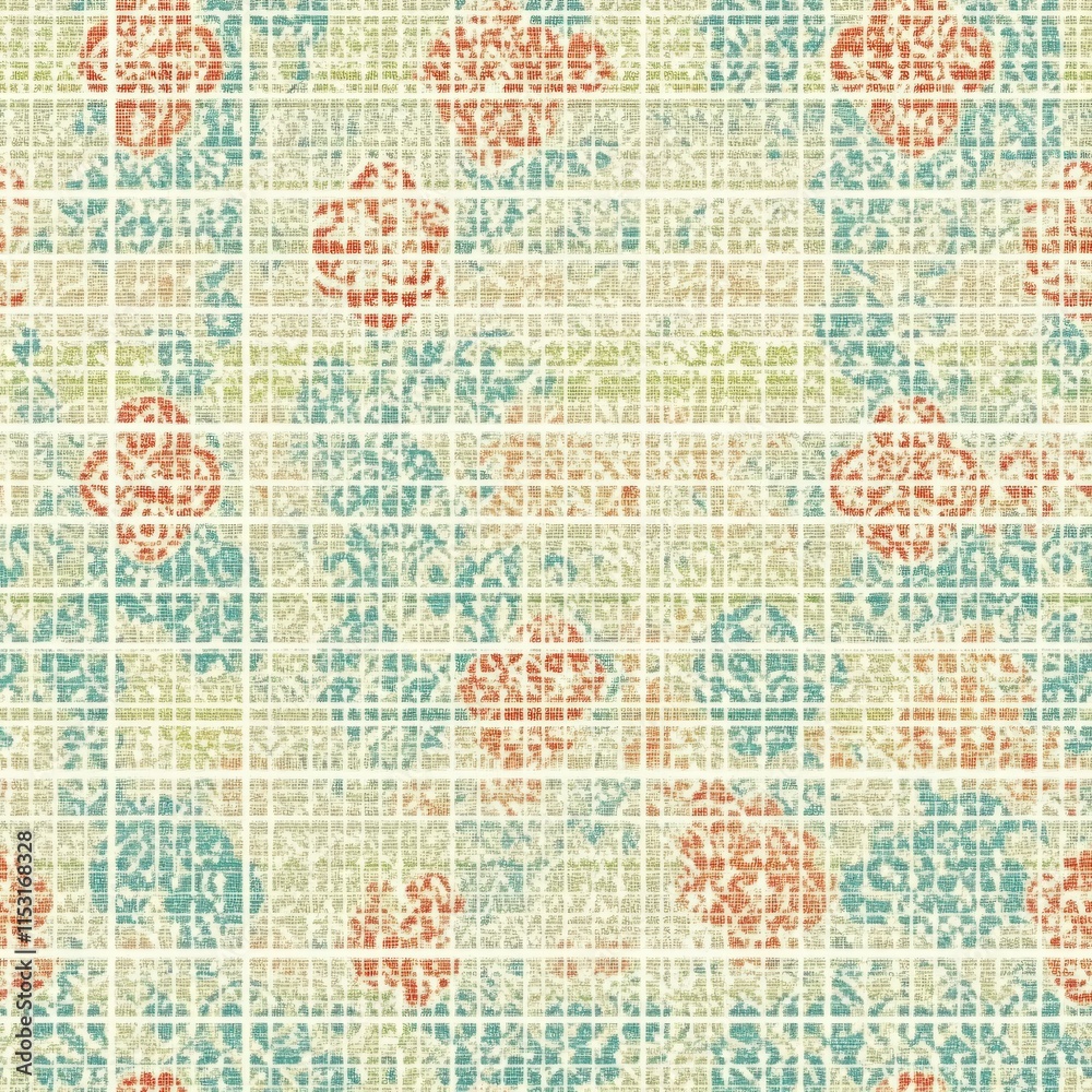 Fototapeta premium Seamless Linen Knit Textile Background with Colorful Geometric Patterns And Shapes