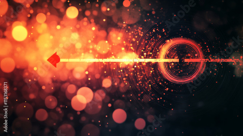 The target and the arrow of the particles. The target and the arrow is composed of small circles and dots. Vector illustration.