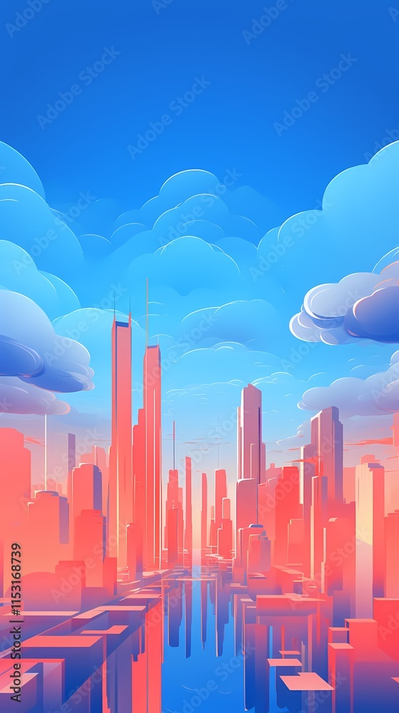 Blue and orange high-rise building poster background Blue and orange high-rise building poster background