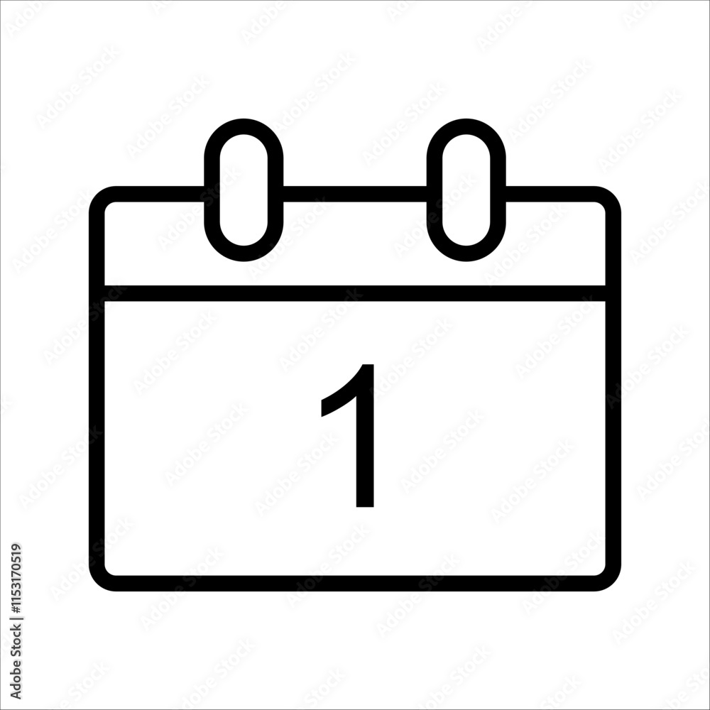 Countdown daily page calendar icon - 1 day left. Vector number day to go. Agenda app, business deadline, date. Reminder, schedule simple pictogram. Countdown daily page calendar icon - 1 day left. Vector number day to go. Agenda app, business deadline, date. Reminder, schedule simple pictogram.