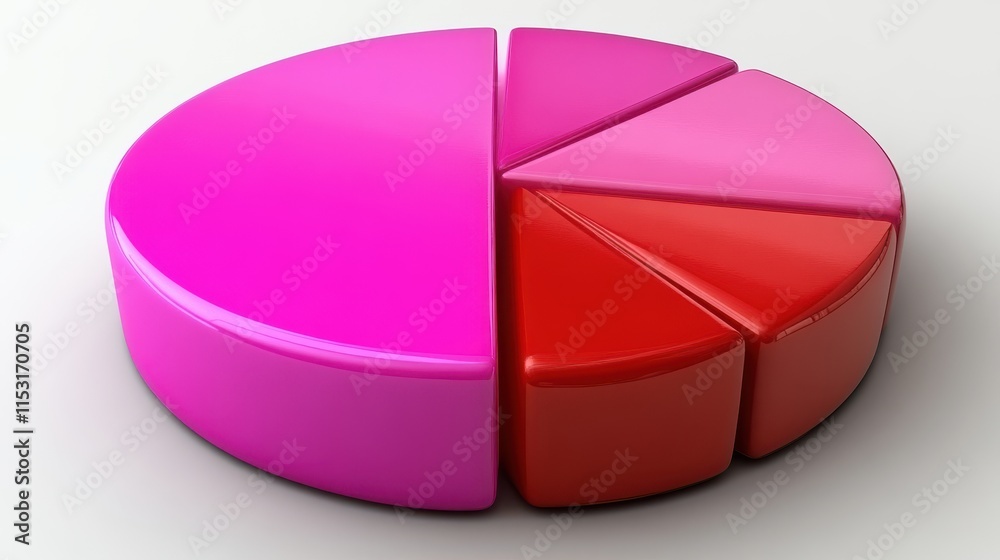3D pie chart showing data segments in pink and red. 3D pie chart showing data segments in pink and red.