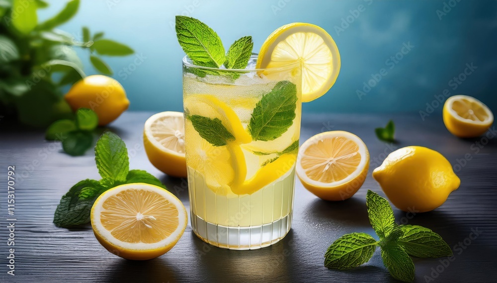 Refreshing Lemonade with Mint - Summer Drink - • Vibrant Colors Refreshing Lemonade with Mint - Summer Drink - • Vibrant Colors