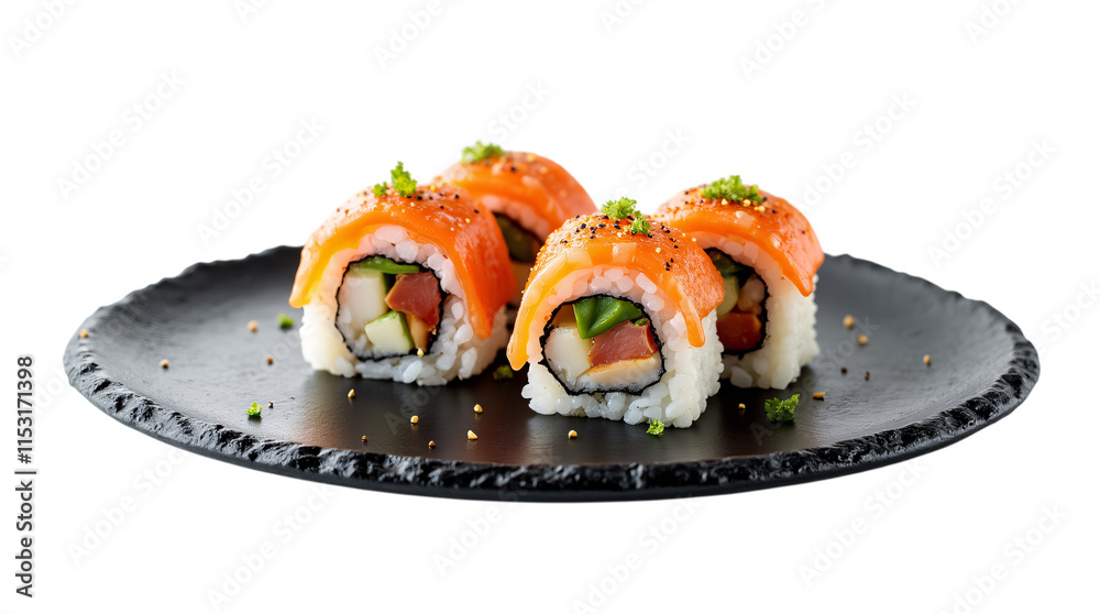 Sushi on a Slate Isolated on a Transparent Background (PNG). Sushi on a Slate Isolated on a Transparent Background (PNG).