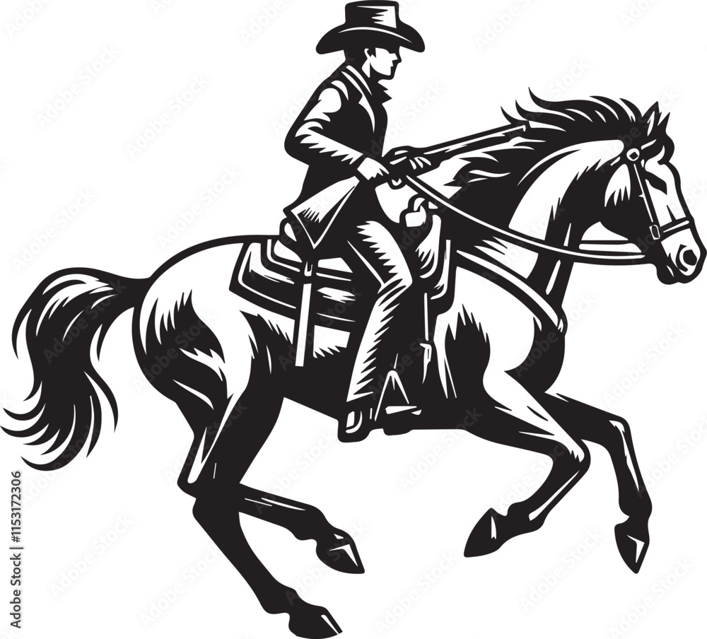 Fototapeta premium Horse riding, A man ride horse cute beautiful horse black vector