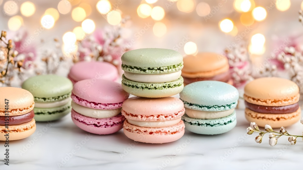 Obraz premium pastel macarons & bokeh lights - pastel colors