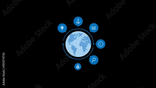 4K World circle animation Transparent Background