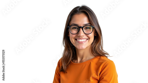 Hispanic Woman Smiling Isolated on a Transparent Background (PNG).