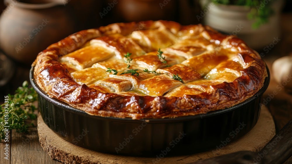 A mouthwatering, golden-brown pie, perfect for any occasion. A delightful baked treat with a crispy crust and a rich filling A mouthwatering, golden-brown pie, perfect for any occasion. A delightful baked treat with a crispy crust and a rich filling