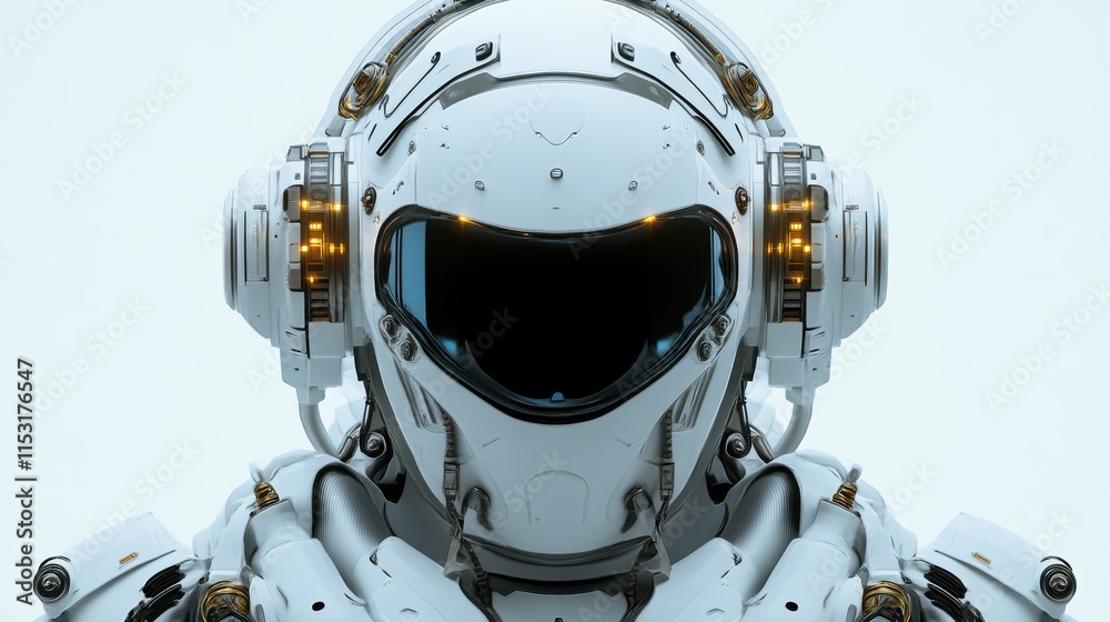 Fototapeta premium Futuristic white astronaut helmet close-up.