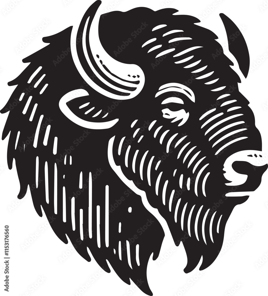 Fototapeta premium Black and white silhouette of a bison head 