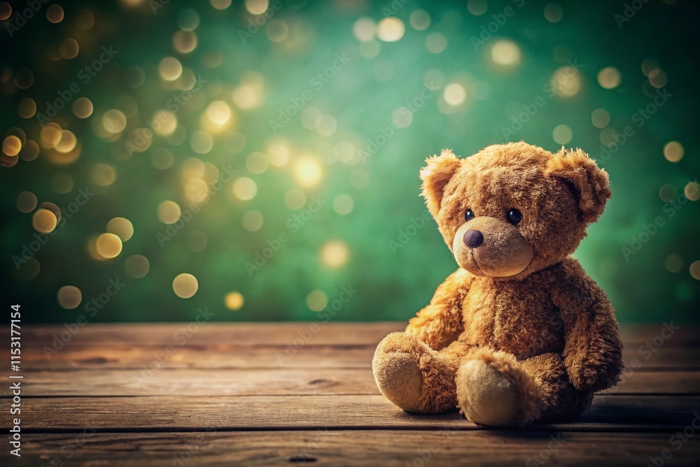 Obraz premium Lonely Teddy Bear: Sadness and Isolation Conceptual Photography - Green Background