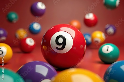 red raffle game with different colored balls for bingo and lottery games