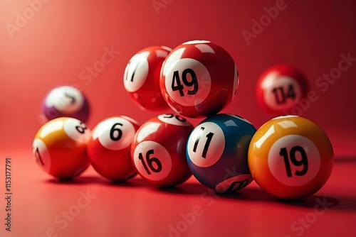 red raffle game with different colored balls for bingo and lottery games