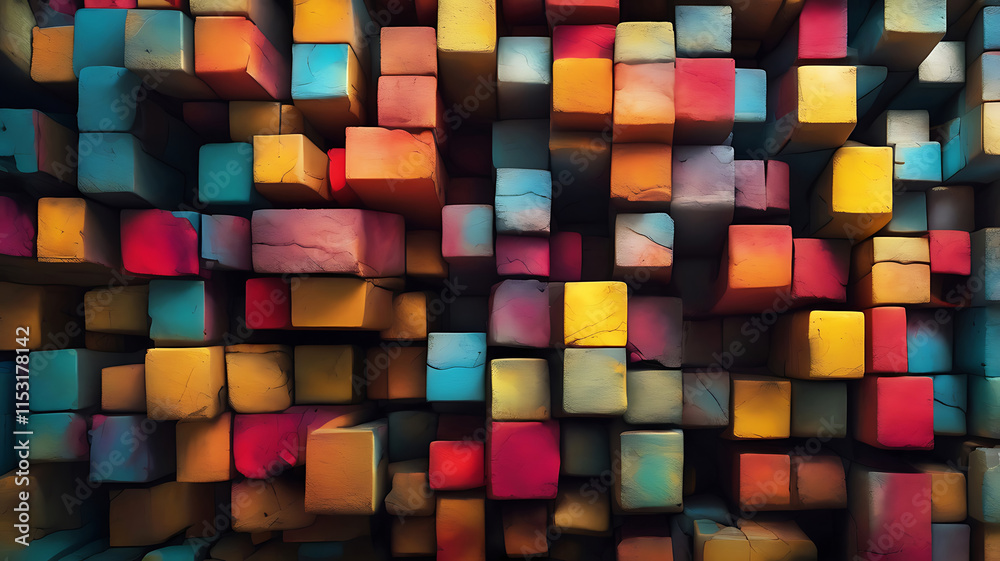 Abstract Vibrant Textured Blocks with Cracked Layers of Color Symbolizing Mental Barriers and Sparks of Breakthroughs image. Abstract Vibrant Textured Blocks with Cracked Layers of Color Symbolizing Mental Barriers and Sparks of Breakthroughs image.
