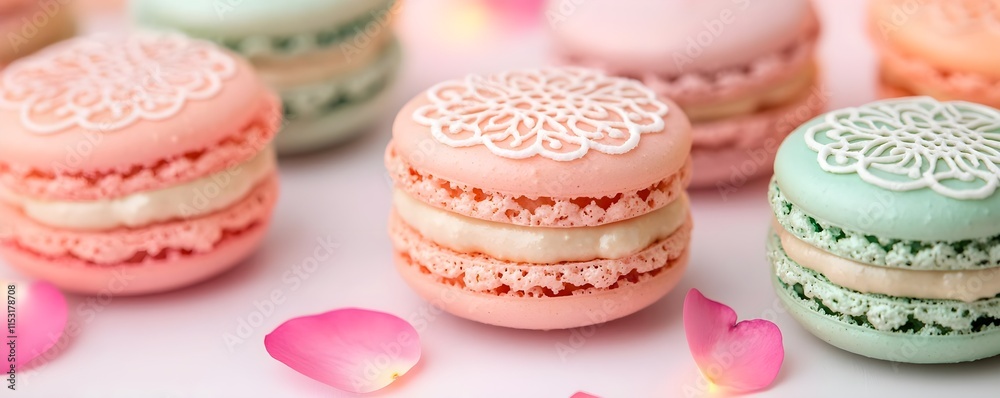 Obraz premium pastel macarons with lace design, sweet treats - pastel colors