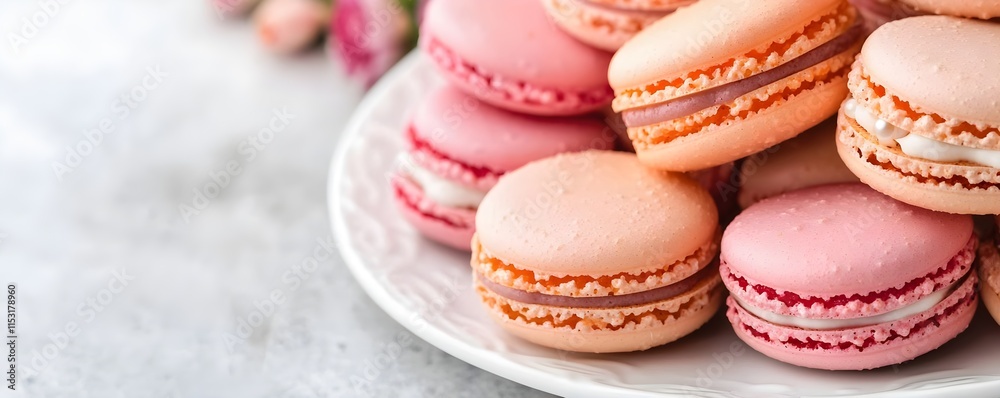 Obraz premium pastel pink macarons bakery dessert food - pastel colors