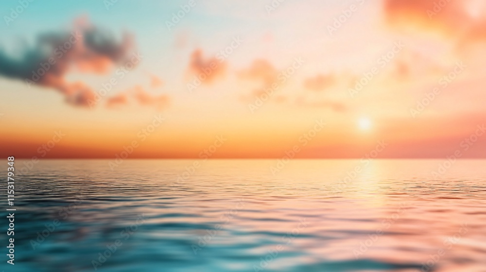 Obraz premium A serene sunset over calm waters, blending vibrant colors of orange, pink, and blue, creating a tranquil atmosphere.