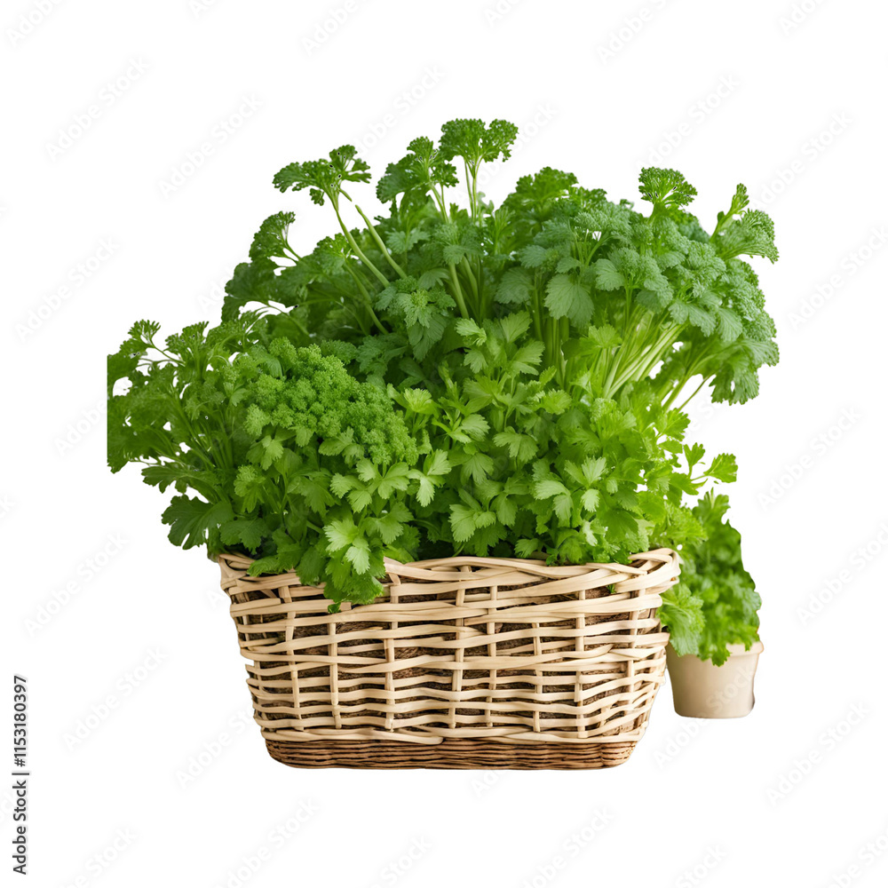 Parsley plants a basket ready to collect herbs Parsley plants a basket ready to collect herbs