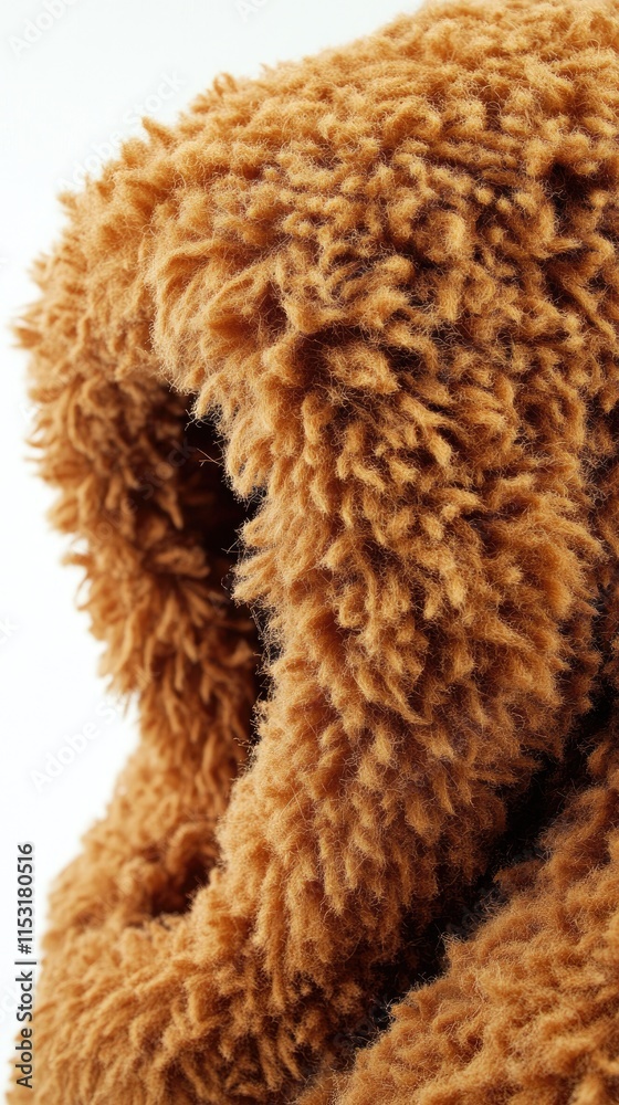 Close-up of a fuzzy, brown fabric resembling a cozy hoodie or blanket. Close-up of a fuzzy, brown fabric resembling a cozy hoodie or blanket.