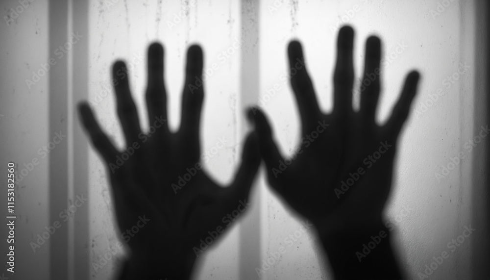 Shadow hands of the Man behind frosted glass Shadow hands of the Man behind frosted glass