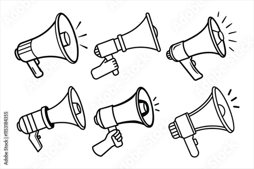A set of Megaphone hand mike line art vector illustration
