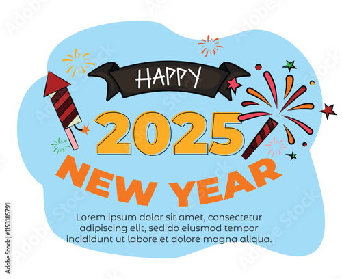 new year 2025 theme background with illustration of firework exploding