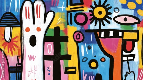 abstract face artful bizarre illustration artful design, unique colorful and grungy texture