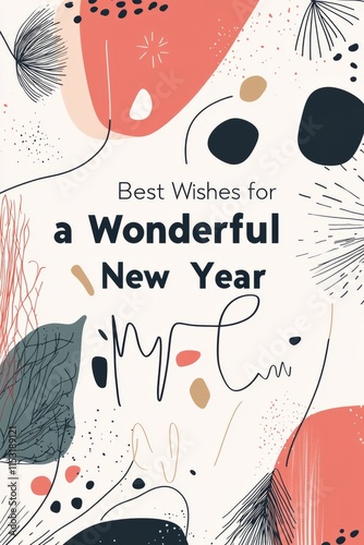 A modern design with Best Wishes for a Wonderful New Year written in minimalist style