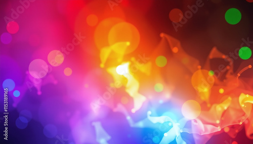 Abstract Color Spectrum of curves, lines and angles, diagonal stripes and concentric circles with bokeh effect
