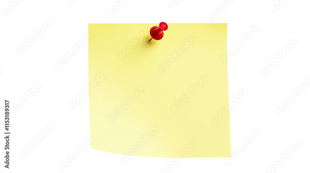 Blank Yellow Sticky Note with Red Push Pin Isolated on a Transparent Background (PNG). Blank Yellow Sticky Note with Red Push Pin Isolated on a Transparent Background (PNG).