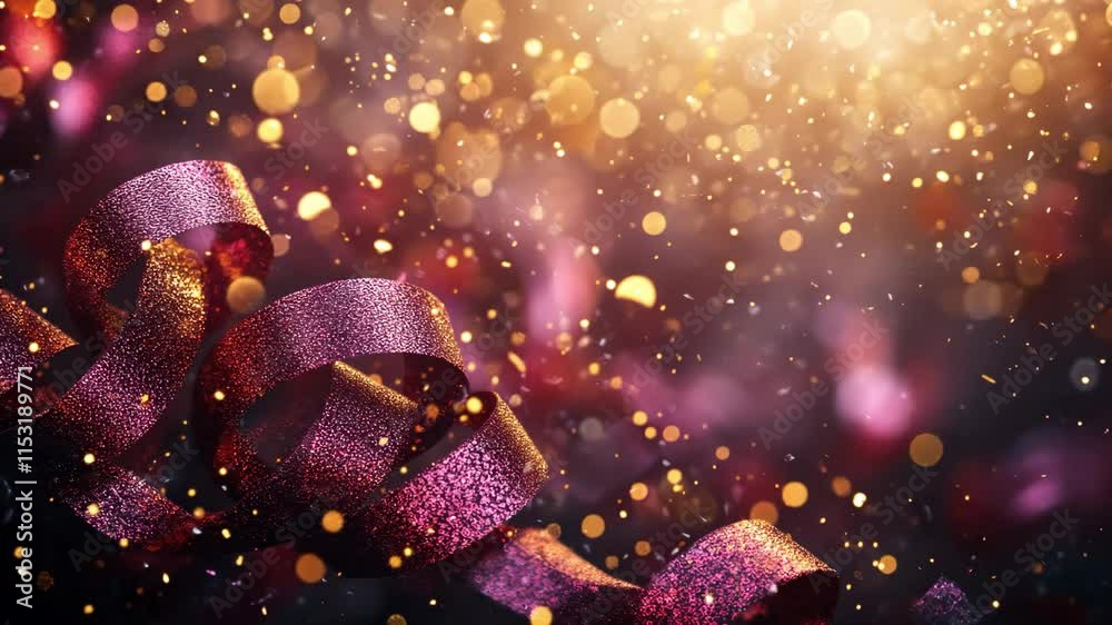 Purple ribbon with gold particle background