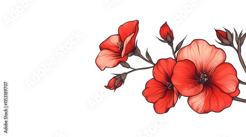 Red Flowers Blossom Branch Artistic Illustration