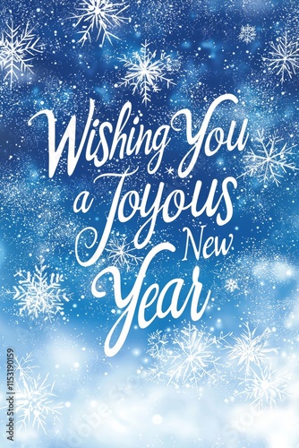 A serene winter scene with Wishing You a Joyous New Year written in elegant script