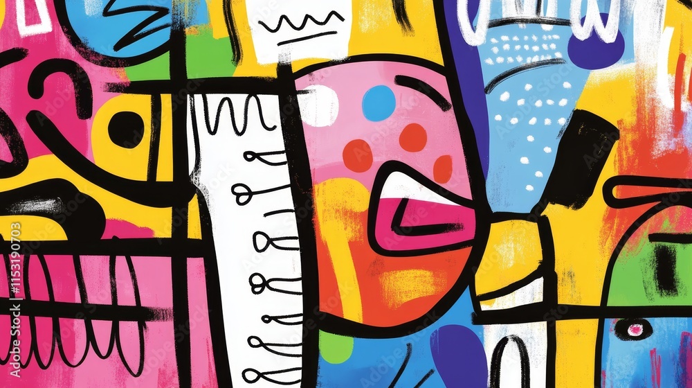 Obraz premium free shape colorful graffiti spray aerosol painting , funny sketch paint whimsical bizarre illustration artful design, unique colorful and grungy texture