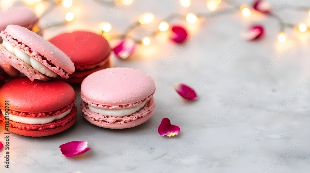 Obraz premium romantic pink & red macarons with lights - romantic/valentine's day.
