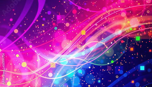 Abstract Color Spectrum of curves, lines and angles, diagonal stripes and concentric circles with bokeh effect