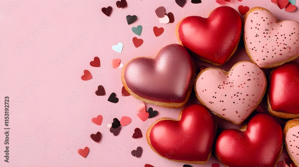 Fototapeta premium valentine's day heart donuts pink red - valentine's day themes
