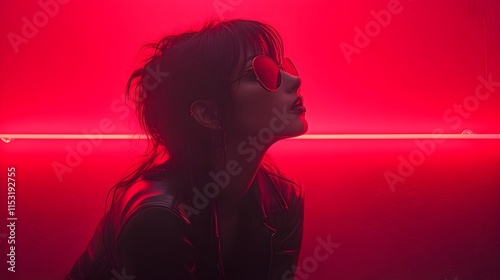 Silhouette of a Woman in Red Neon Light