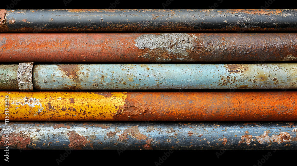 Rusty Metal Pipes, A Colorful Stack of Oxidized Industrial Texture Rusty Metal Pipes, A Colorful Stack of Oxidized Industrial Texture