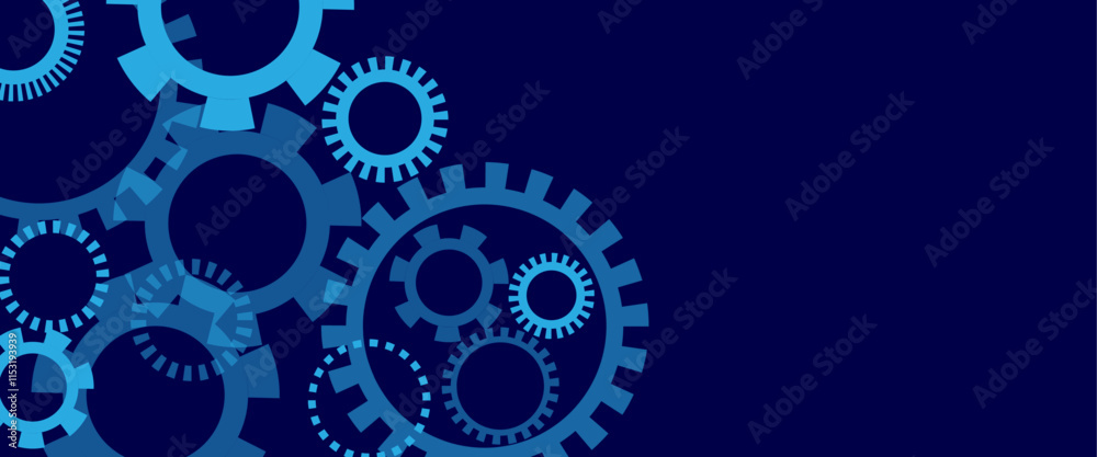 Blue gear wheel with electronic circuit board for mechanical engineering with dots and lines connection, Hi-tech digital technology and engineering Blue gear wheel with electronic circuit board for mechanical engineering with dots and lines connection, Hi-tech digital technology and engineering