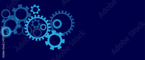 Abstract futuristic Cog Gear Wheel with arrows on blue color background. Hi-tech digital technology and engineering. photo