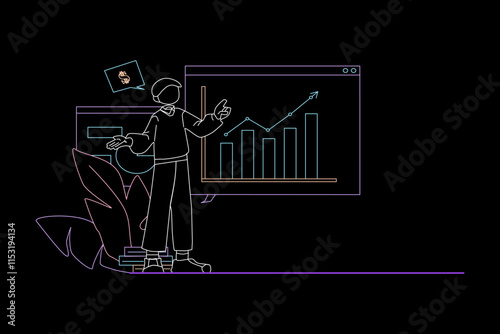 Flat design chart, graph, diagram, presentation, spreadsheet, economy, finance, technology.Isometric vector illustration flat design isolated. Outline, linear style, line art, editable stroke.