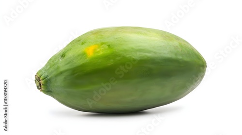 A single green papaya fruit isolated on white background