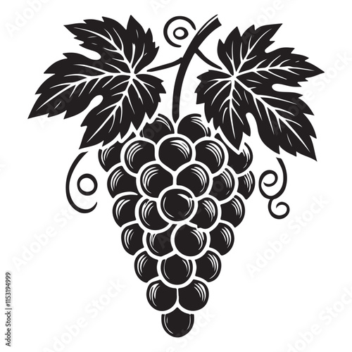 Grape Silhouette Vector Illustration, Solid White Background.