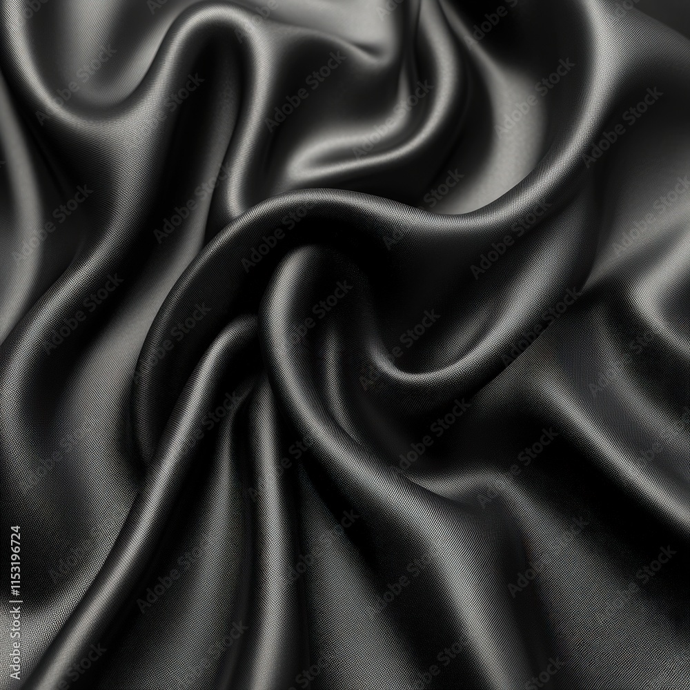 Fototapeta premium Close-up of luxurious black satin fabric with elegant drapes and smooth texture.